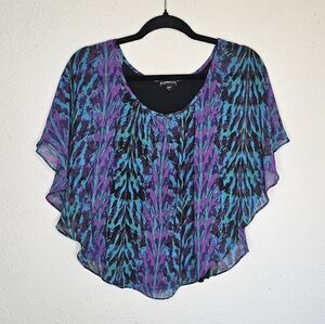 Express Flowy Purple Blue Black Butterfly Sleeve Tank Top Blouse Size‎ XS
